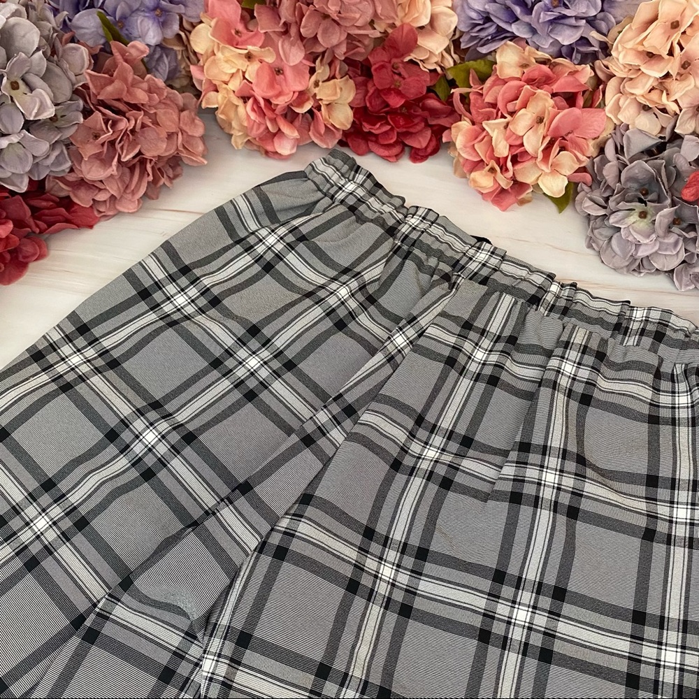 Black Gray and White Plaid Slim Fit Drawstring Trousers - Picture 13 of 16